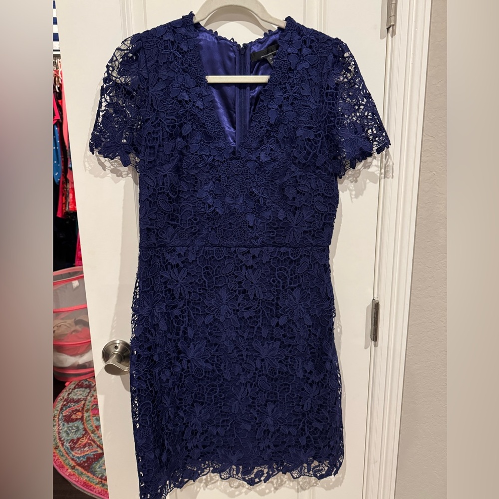 White House Black Market Navy Floral Lace Midi Dress